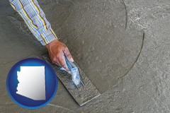 arizona map icon and smoothing a concrete surface with a trowel