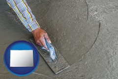 colorado map icon and smoothing a concrete surface with a trowel