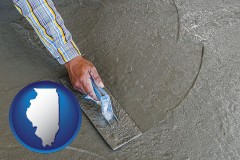 illinois map icon and smoothing a concrete surface with a trowel