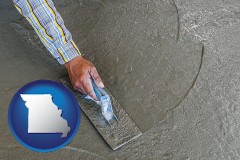 missouri map icon and smoothing a concrete surface with a trowel