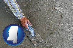 mississippi map icon and smoothing a concrete surface with a trowel