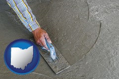 ohio map icon and smoothing a concrete surface with a trowel