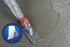 rhode-island map icon and smoothing a concrete surface with a trowel