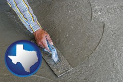texas map icon and smoothing a concrete surface with a trowel