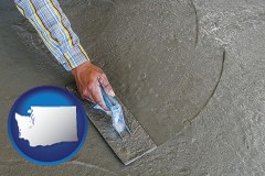 washington map icon and smoothing a concrete surface with a trowel
