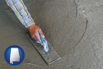 smoothing a concrete surface with a trowel - with Alabama icon