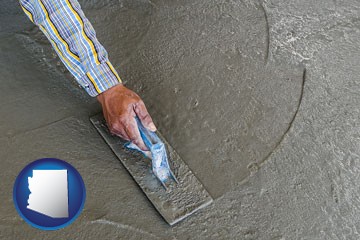 smoothing a concrete surface with a trowel - with Arizona icon