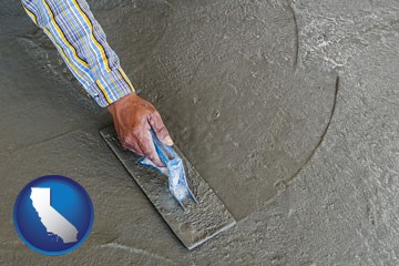 smoothing a concrete surface with a trowel - with California icon
