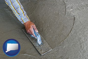 smoothing a concrete surface with a trowel - with Connecticut icon