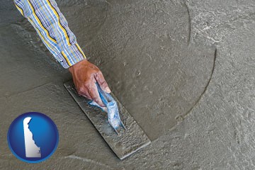 smoothing a concrete surface with a trowel - with Delaware icon