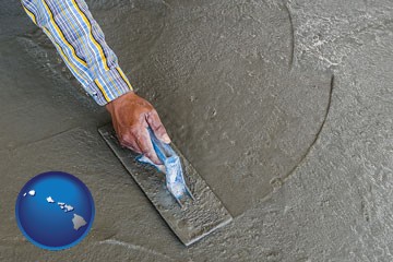 smoothing a concrete surface with a trowel - with Hawaii icon
