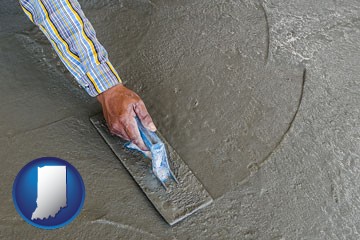 smoothing a concrete surface with a trowel - with Indiana icon