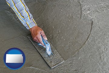 smoothing a concrete surface with a trowel - with Kansas icon