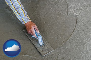 smoothing a concrete surface with a trowel - with Kentucky icon
