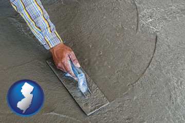 smoothing a concrete surface with a trowel - with New Jersey icon