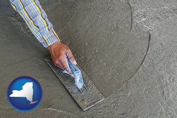 smoothing a concrete surface with a trowel - with New York icon