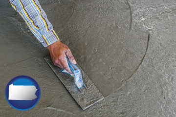 smoothing a concrete surface with a trowel - with Pennsylvania icon