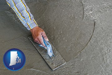 smoothing a concrete surface with a trowel - with Rhode Island icon