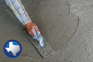 smoothing a concrete surface with a trowel - with Texas icon