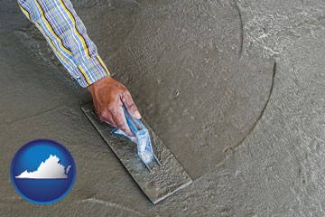 smoothing a concrete surface with a trowel - with Virginia icon