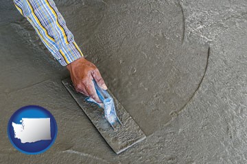 smoothing a concrete surface with a trowel - with Washington icon