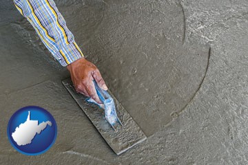 smoothing a concrete surface with a trowel - with West Virginia icon